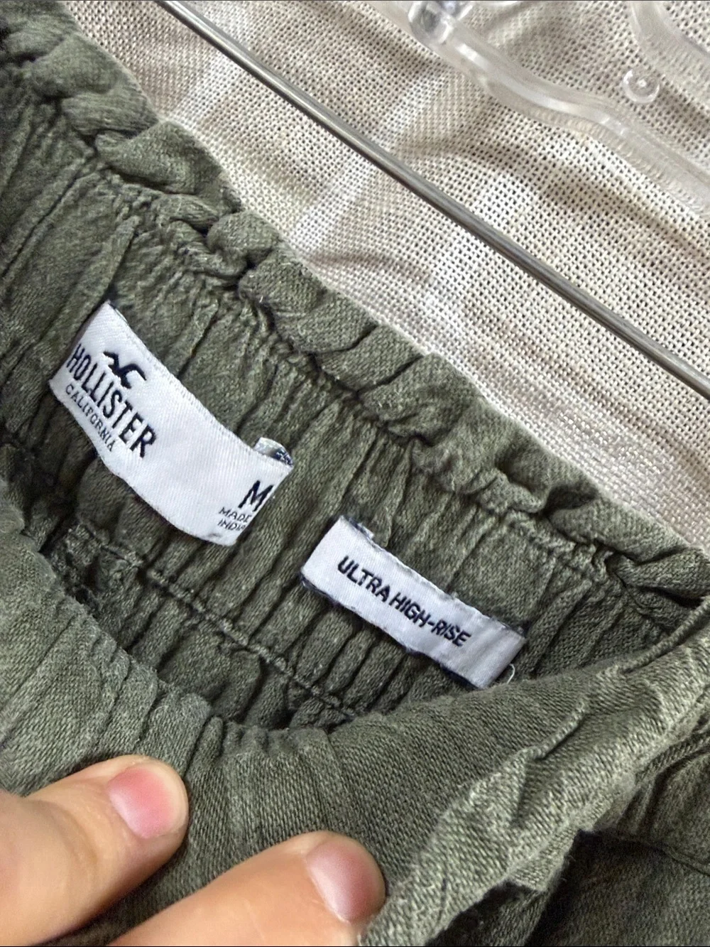 Hollister ultra high rise Olive green Drawstring Jogger Pants linen blend